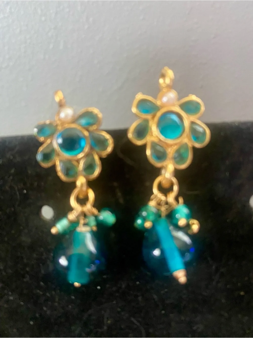 Hand Crafted Gold and Teal Jewelry Set with Beaded Necklace and Earrings